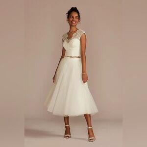 David's Bridal Cream Midi Skirt